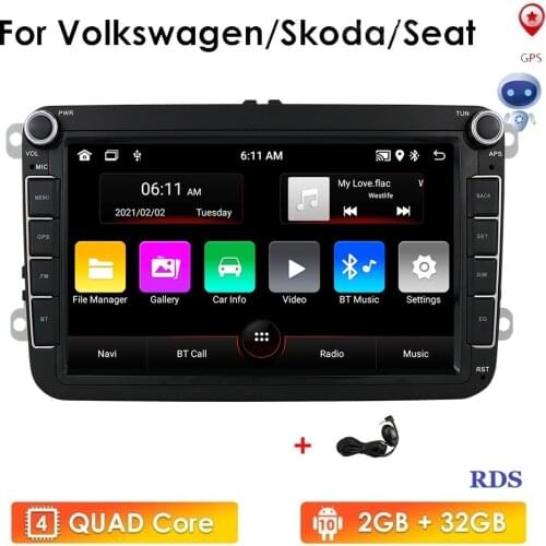 8''Android 10 2 Din Car radio Multimedia Player GPS Stereo For Volkswagen Skoda Seat Octavia golf 5 6 touran passat B6 polo 2+16