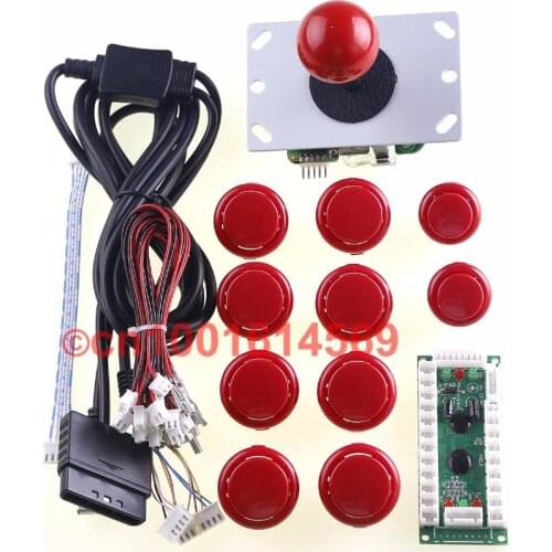 Free Shipping! New Arcade Game DIY Parts USB PS2 PS3 PC Joystick for Mame Game DIY(1 USB Encoder + 1 Joystick + 10 Button) -Red