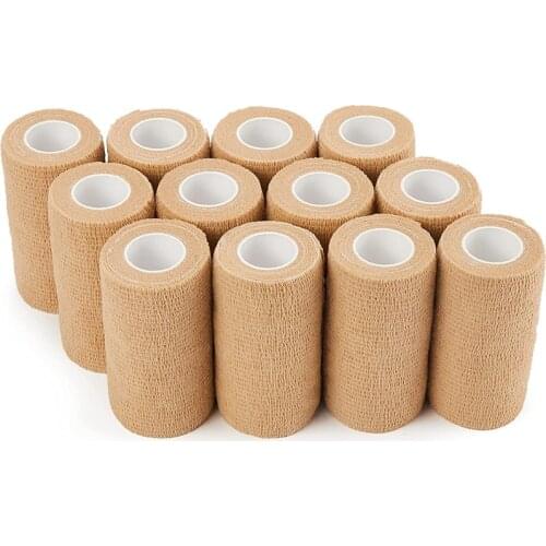 12 Rolls Beige Elastic Self-Adhesive Bandage 10 cmx4.5M Sports Elastic Bandage for Sports Injury and Pet Treatment
