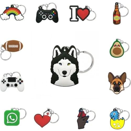 100PCS PVC new arrival keyring fashion anime keyholder cute cartoon design key chains children men women bag keys trinket gift