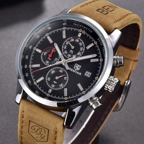 Top Brand Benyar Men Watch Luxury Male Leather Waterproof Sport Quartz Chronograph Military Wrist Watch Men Clock hour relogio