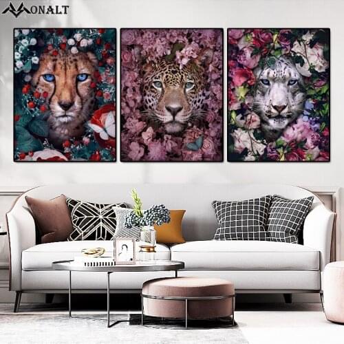 Flower and tiger lion Poster HD Animal canvas print Decorative Paintings Custom Nordic Abstract living room wall art picture