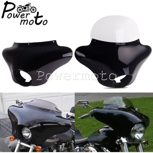 For Harley Sportster Dyna Street 750 Fat Bob Softail Front Outer Batwing Fairing Headlight Fairing Visor Cowl Mask w/ Windshield