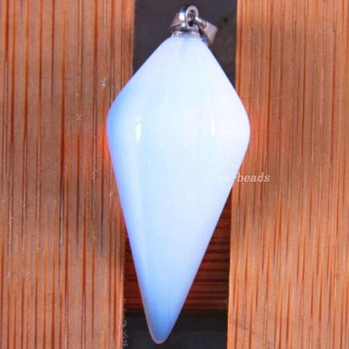 Women Jewelry Gift Natural Stone Hexagonal Column Bead White Opal Pendant for Necklace 1Pcs K1631