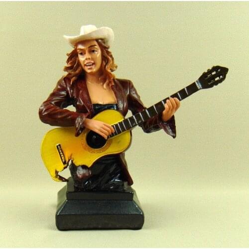 American West Country Pub Band Guitar Player Cowgirl Bust Figurine Decor Resin Lead Vocalist Sculpture Art and Craft Ornament