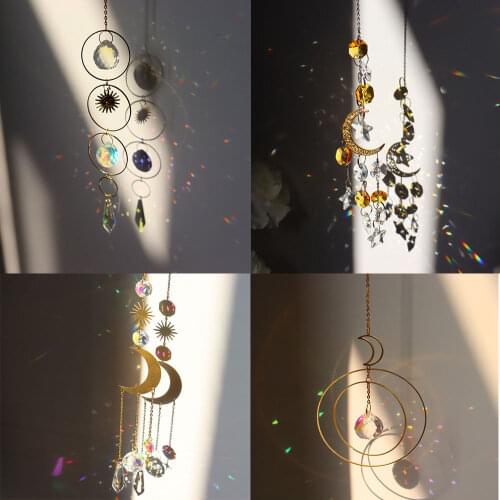 Crystal Wind Star Moon Chime Pendant Hanging Drop for Outdoor Indoor Garden Window Wedding Curtain Chandelier DIY Decorations