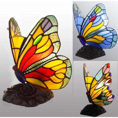 Art Table lamp Tiffany Handmade Stained Glass Butterfly Creativity Decorate Desk Light Bedroom Bedside Study Nightstand Light