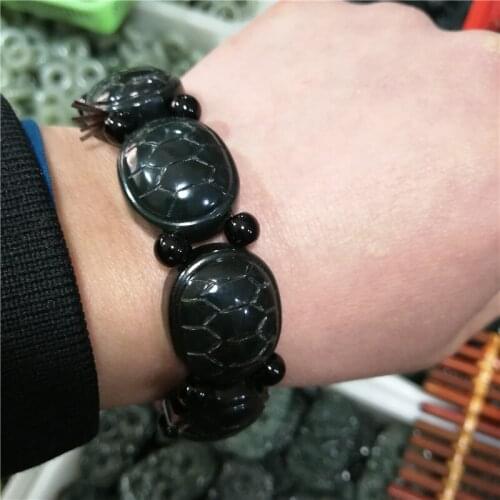 China Hand-carved Natural Jade Hand-string Blue Jade Tortoise Bracelet Jade Hand Jewelry