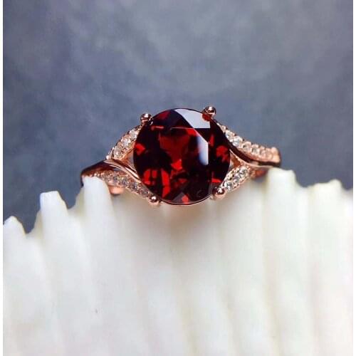 Natural Red Garnet Gemstone Ring Real 925 Sterling Silver Fashion Fine Jewelry for Women 【FS Jewelry