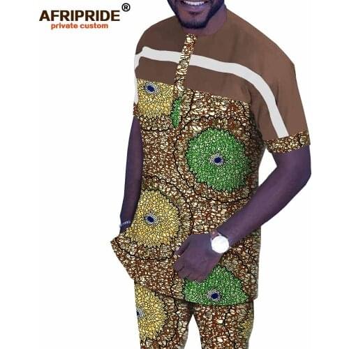 African Men Clothing Set Dashiki Tops Shirt and Print Pants Tracksuit Ankara Outfits Floral Attire Suit AFRIPRIDE A1916067B