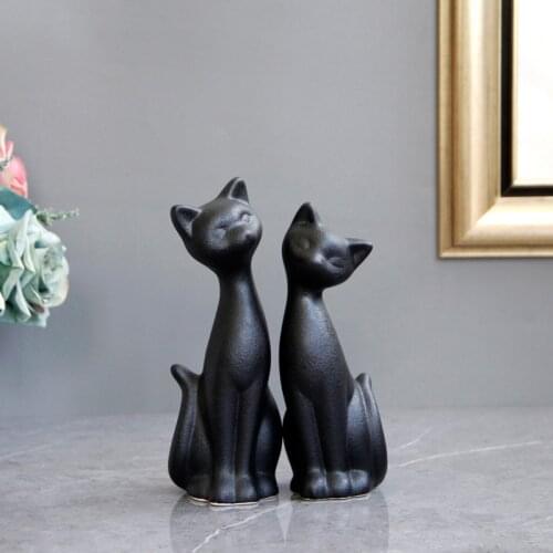 2Pcs Korean and Japanese Home Decoration Ornaments Black Frosted Matte A Pair of Cat Ornaments Couple Wedding Decoration Desk