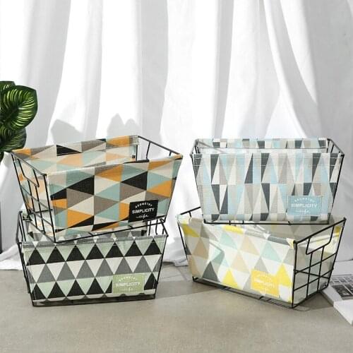 Cosmetic Box with Iron Shelf Makeup Basket Fabric Saves Masks Case Desktop Storage Box Basket for Sundries Desktop Container