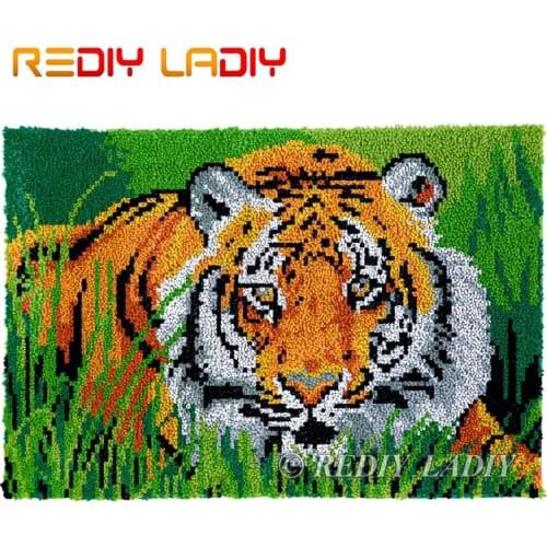 Latch Hook Rug Chunky Yarn Tapestry Kits DIY Carpet Rug King of Tiger Knitted Floor Mat Crochet Cushion Arts & Crafts 85*58cm