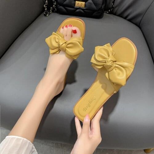 Summer Cute Bowknot Non-Slip Womens Sandals Slipper Flats Casual Fashion Female Comfortable Beach Flip Flops Outdoor Slides
