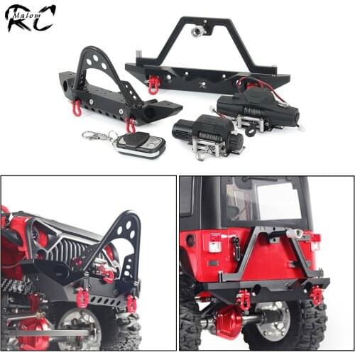 Metal Front Rear Bumper Electric Winch Wireless Remote Controller for 1/10 RC Crawler Car Traxxas TRX4 Axial SCX10 D90 TF2 CC01