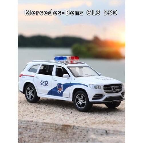1:32 Simulation Mercedes-Benz Gls 580 Off-Road Vehicle Metal Car Model Sound And Light Pull Back Alloy Car Model Police Car Toy