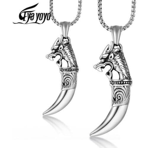 EyeYoYo Fashion Dragon Pendant Men Necklace Wolves Guarding Jewelry For Motorcycle Party Steampunk Cool Biker Necklace Jewelry