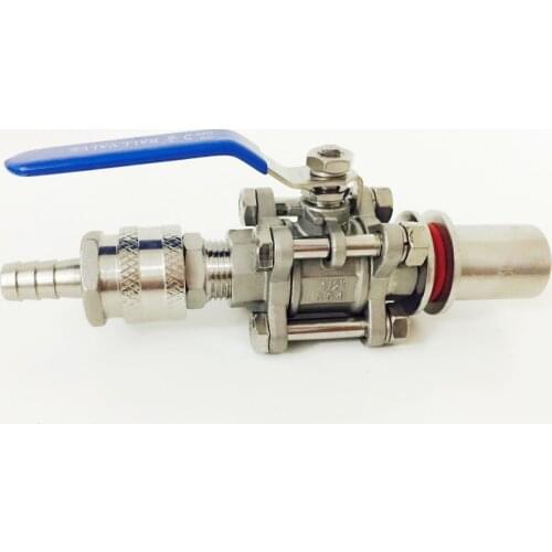 Weldless Quick Disconnect Kettle Valve Kit, 3 Piece Ball Valve, 1/2" Quick Disconnect 1/2" Barb, Stainless Steel