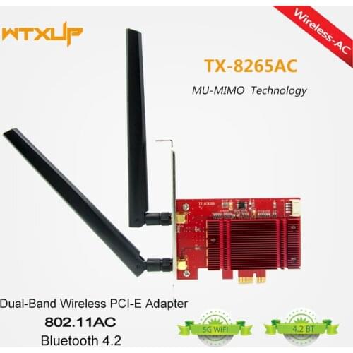 WTXUP 8265 802.11AC 867Mbps Desktop PCi-e Wi-Fi Adapter PCI Express + WiFi Antenna for Intel 8265ac+Bluetooth 4.2 mu-mimo