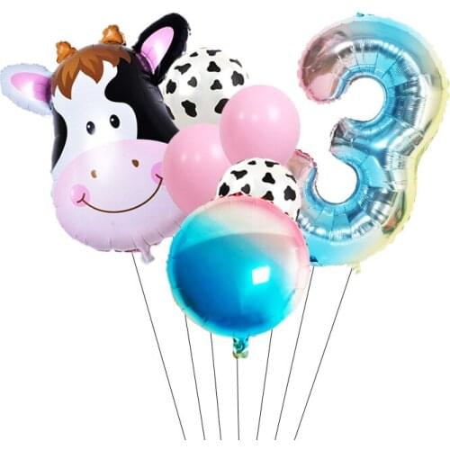 New Hot Sale Cow Aluminum Film Latex Balloon 32 Inch Digital Set Birthday Party Decoration Balloon
