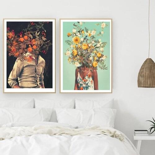Posters and Prints Flower Head Abstract Women Man Nordic Canvas Painting Girls Wall Art Flower Picture for Living Room Bedroom