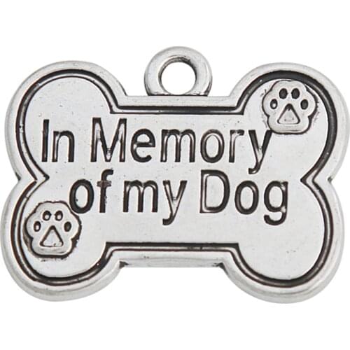 RAINXTAR Fashion Alloy In Memory Of My Dog Charms Dog Bone Dog Print Charm 20*25mm 50pcs AAC969