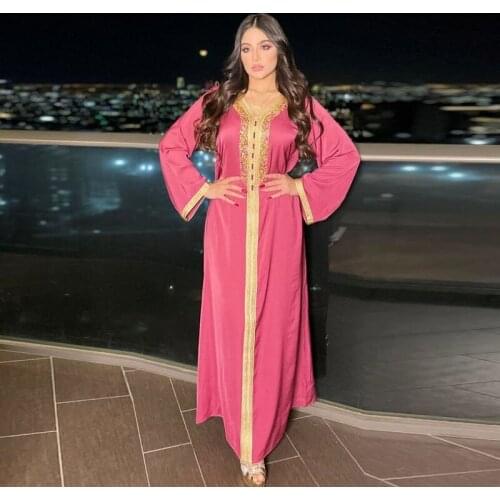 Ramadan Eid Moubarak Pink Abaya Dubai Turkey Islam Muslim Robe Longue Satin Long Hijab Dress Abayas for Women Djellaba Femme