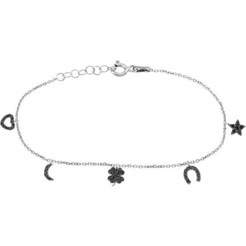Silver Black Cubic Zirconia Star Crescent Heart Horseshoe Clover Luck Bracelet, best present options for Your Loved Ones