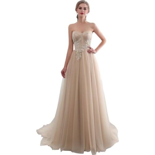 Champagne Wedding Dress Strapless Floral Lace Wedding Gowns 2021 Tulle Appliques Elegant A Line Bridal Dresses Robe De Mariee