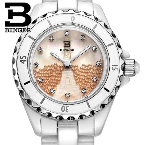 Switzerland Binger Womens watches ceramic fashion quartz Moment ladies watch relogio feminino Water Resistant BG-8008L-2