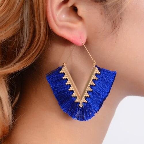 Triangle Tassel Dark Blue Cloth Black Red Olive Pink Yellow Green Mixed Colors Dangle Earrings & Drop Earrings for Women