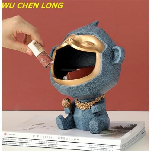 WU CHEN LONG Resin Ornaments Home Decoration Big Mouth Monkey Decorative Figurines Storage Box Sculpture Modern Art Statue R5703