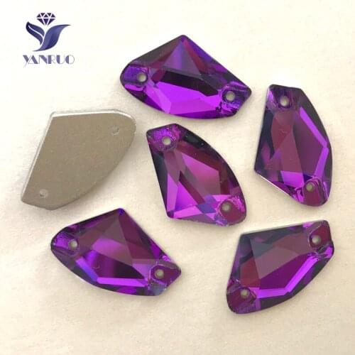 YANRUO #3256 All Sizes Amethyst Galactic Sew On Strass Crystal Rhinestone Flat Back Glass Sewing Stones For Dress