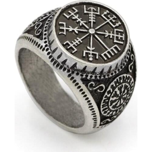 Youe shone Men Nordic Pagan Triskele Helm of Awe Aegishjalmur Futhark Viking Magic Stave Runic Amulet Ring Size 10