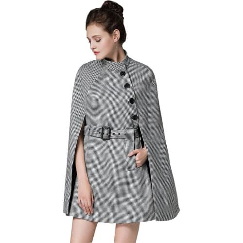 Plus size Houndstooth Autumn Winter Wool Cape Coat Women Fashion Woolen Plaid Female Jacket New Long Coats manteau femme hiver