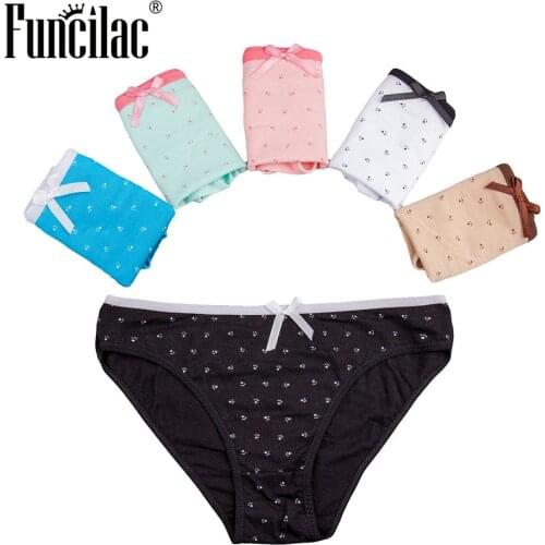FUNCILAC Seamless Panties Women Underwear Cotton Woman Briefs Sexy Dot Printed Underpants Knickers Ladies Lingerie 5pcs/lot