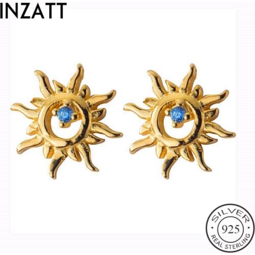 INZATT Real 925 Sterling Silver Zircon Sunshine Stud Earrings Fashion Women Fine Jewelry Party Minimalist Accessories Gift
