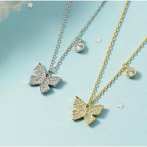 KOFSAC Cute Romantic Zircon Butterfly Necklaces Women Party Jewelry 925 Sterling Silver Accessories New Chic Fashion Lady Gifts