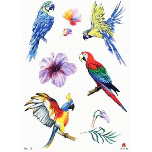 1 Sheet Watercolor Animal Temporary Tattoo Parrot Decal Body Sticker TH117 Water Transfer Tattoo Paper