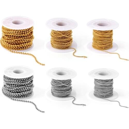 ASON 10 Meters/lots Stainless Steel Beaded Cable Link Clip Beads Chain Necklaces Charms Jewelry Gold Round Ball Beaded Chains