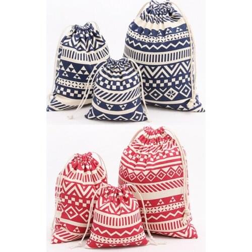 Vintage Ethnic Style Candy Jewelry Packing Bag 10pcs Cotton Canvas Drawstring Bag Tea Gift Bag Small Clothes Packing Pouch Bags