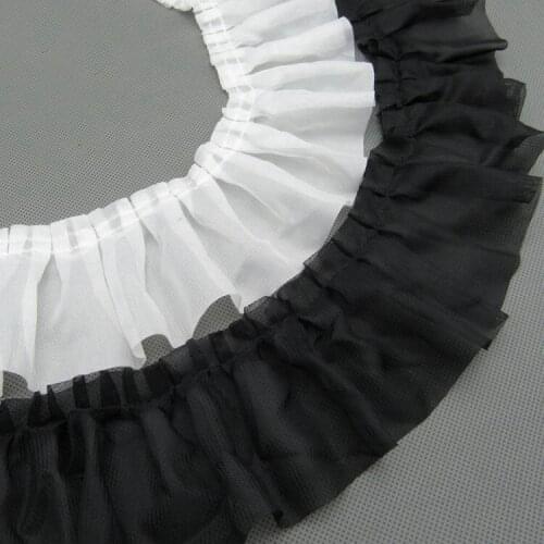 20yards/lot 8cm Black/White Chiffon Ruffled Pleated Lace Trim Craft DIY Decoration Ruffle Lace Ribbons Dress Accessary