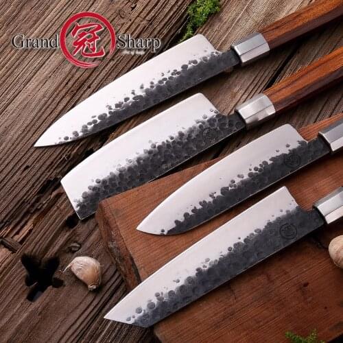 NEW 4 Pcs Handmade Kitchen Knife Set High Carbon Steel Chef Santoku Nakiri Kiritsuke ECO Friendly Professional Cooking Tools