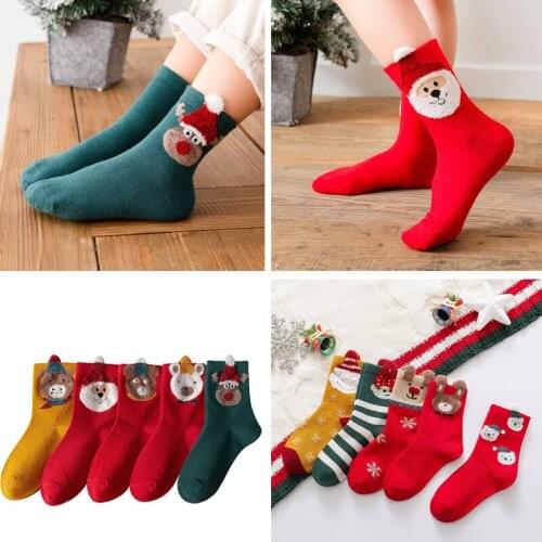 5 pairs of childrens Christmas socks girls socks autumn winter cotton medium tube socks boys warm baby socks new year socks