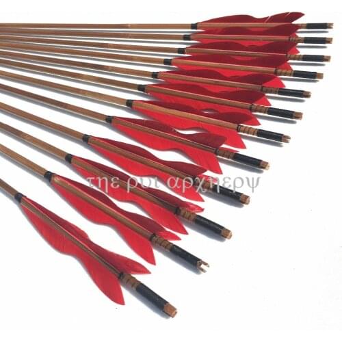 6/12/24pcs bamboo Arrows Natural Feather Fletched Wood Shaft For Archery Hunting