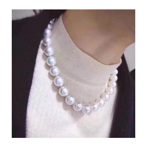 Free shipping >>>>noble jewelry classic 12-14mm south sea round white pearl necklace