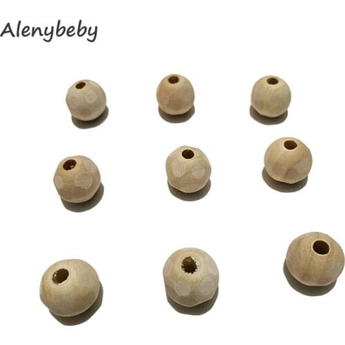Natural Solid Color Unfinished Wood Football Beads Teether Round Ball Wooden Loose Beads DIY Baby Teething Crafts Jewelry Making
