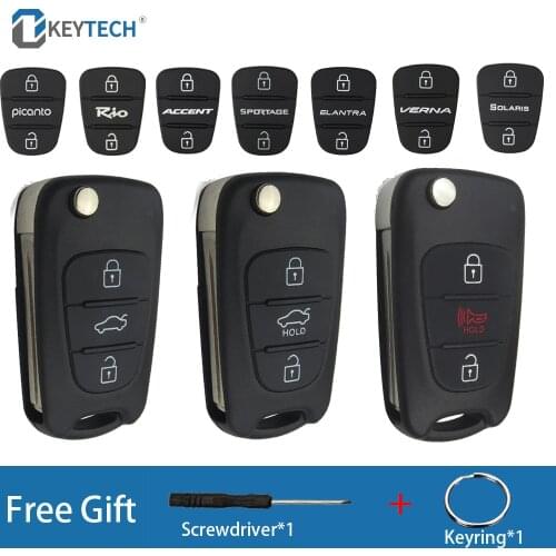 OkeyTech Car Key Shell For Kia K2 K5 Rio 3 For Hyundai Picanto Solaris Sportage Elantra For Kia Verna 3 Buttons Flip Key Case