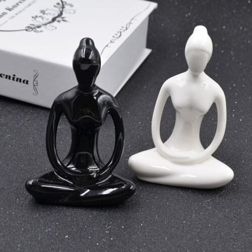 Chzimade Black White Women Sculpture Zen Yoga Ornament Ceramic Statue Miniature Home Decorative Figurine
