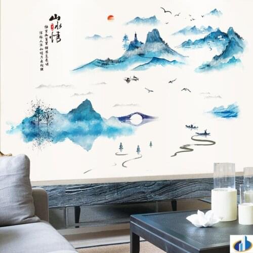 Ink Painting Landscape Wall Stickers Vintage Poster Bedroom Living Room Decoration Aesthetic Chinese Style Home Office Decor Art
